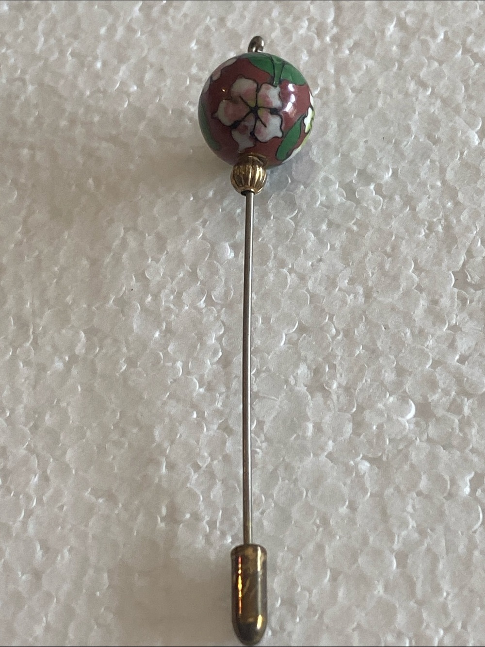 Floral Cloisonné Stick Pin in Pink and Green